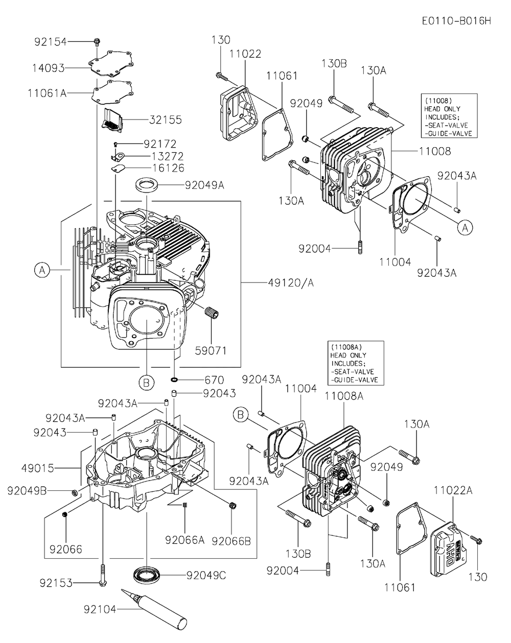 Cylinder And Crankcase Diagram and Parts List for  Cub Cadet Lawn Tractor